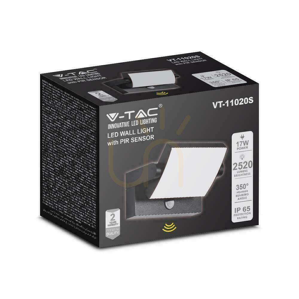 Prüfen V-TAC 17W LED-Projektor-Fassadenleuchte Bewegungsmelder Schwarz IP65 VT-11020S 3000K 2520lm. V-TAC 17W LED-Projektor-Fassadenleuchte Bewegungsmelder Schwarz IP65 VT-11020S 3000K 2520lm.