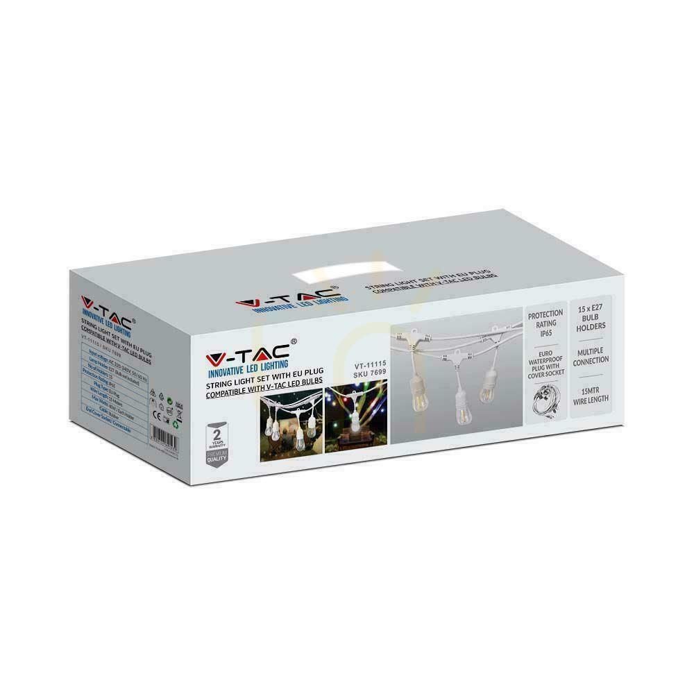 Vorschau Garten Girlande V-TAC Weiß 15 Meter 15 Befestigungen E27 Gummi+Sockel IP54 VT-713 Garten Girlande V-TAC Weiß 15 Meter 15 Befestigungen E27 Gummi+Sockel IP54 VT-713