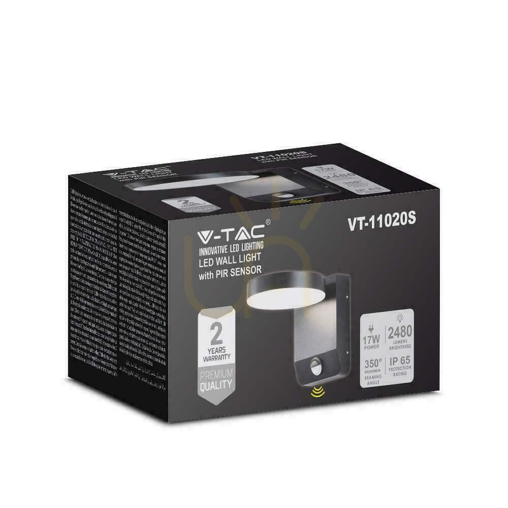 Prüfen Projektor-Fassadenleuchte V-TAC 17W LED-Bewegungsmelder Rund Schwarz IP65 VT-11020S 3000K 2520lm Projektor-Fassadenleuchte V-TAC 17W LED-Bewegungsmelder Rund Schwarz IP65 VT-11020S 3000K 2520lm