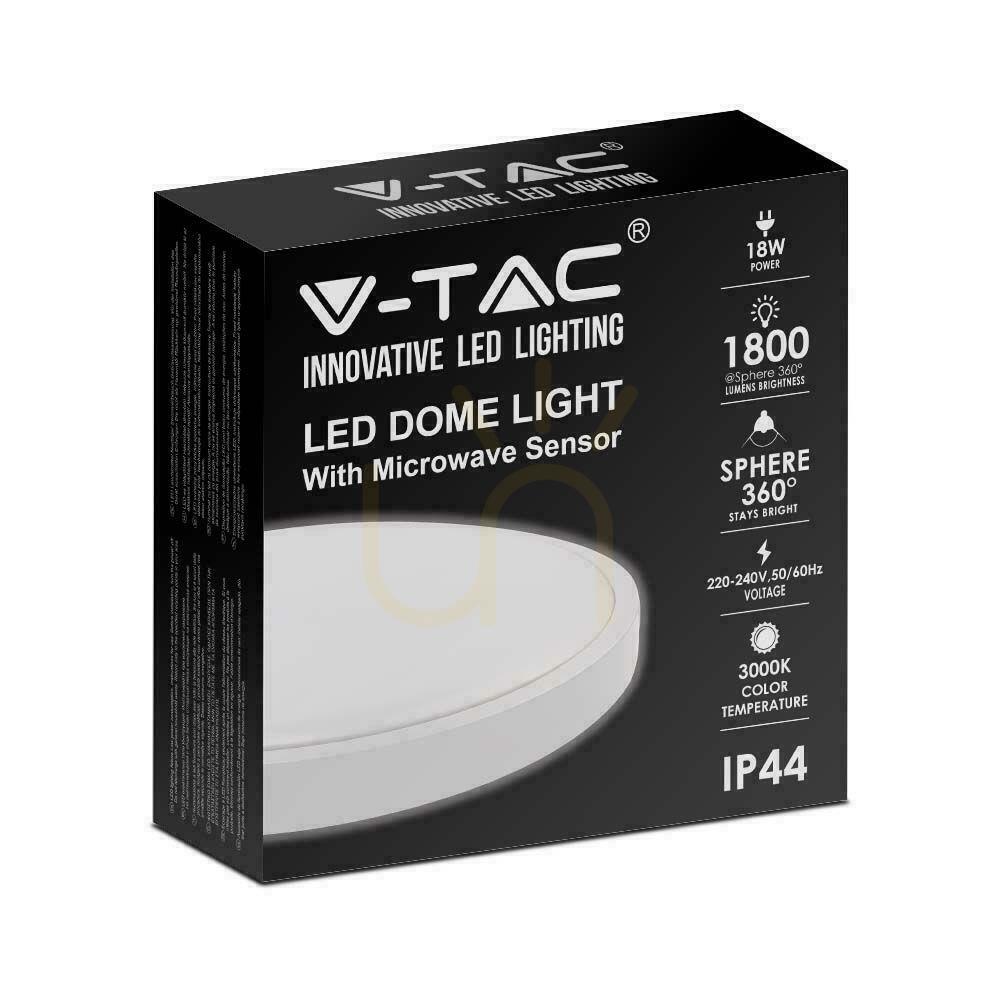 Vorschau Plafond V-TAC 18W LED Rund IP44 Mikrowellen-Bewegungsmelder 23cm Weiß VT-8618S-W-RD 3000K 1800lm Plafond V-TAC 18W LED Rund IP44 Mikrowellen-Bewegungsmelder 23cm Weiß VT-8618S-W-RD 3000K 1800lm
