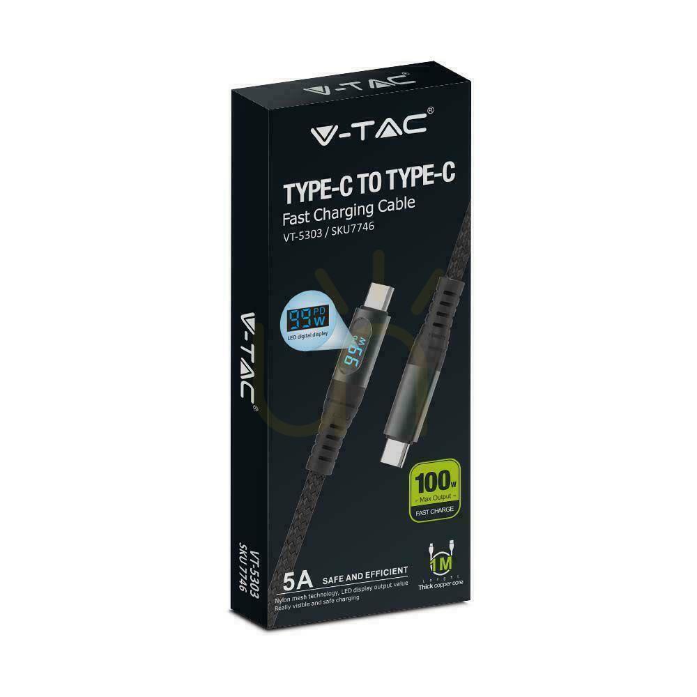 Vorschau USB-C-auf-USB-C-Kabel V-TAC VT-5303 schwarz 1 m 100 W USB-C-auf-USB-C-Kabel V-TAC VT-5303 schwarz 1 m 100 W