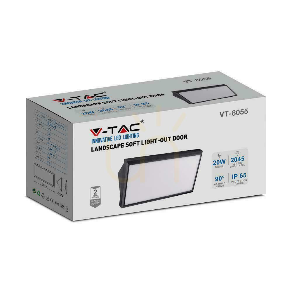 Zeige V-TAC 20W LED-Wandleuchte mit Abschrägung Schwarz IP65 VT-8055 4000K 2045lm V-TAC 20W LED-Wandleuchte mit Abschrägung Schwarz IP65 VT-8055 4000K 2045lm
