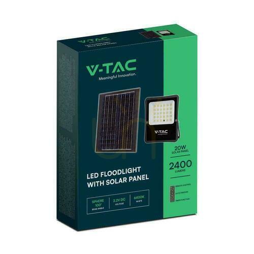 Prüfen V-TAC 20W Solar LED Projektor Fernbedienung, AUTO, Timer IP65 VT-55300 4000K 2400lm