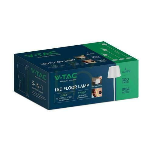 Prüfen V-TAC 4W LED Stehleuchte Weiß IP54 Wiederaufladbar VT-7544-W 3000K 300lm.