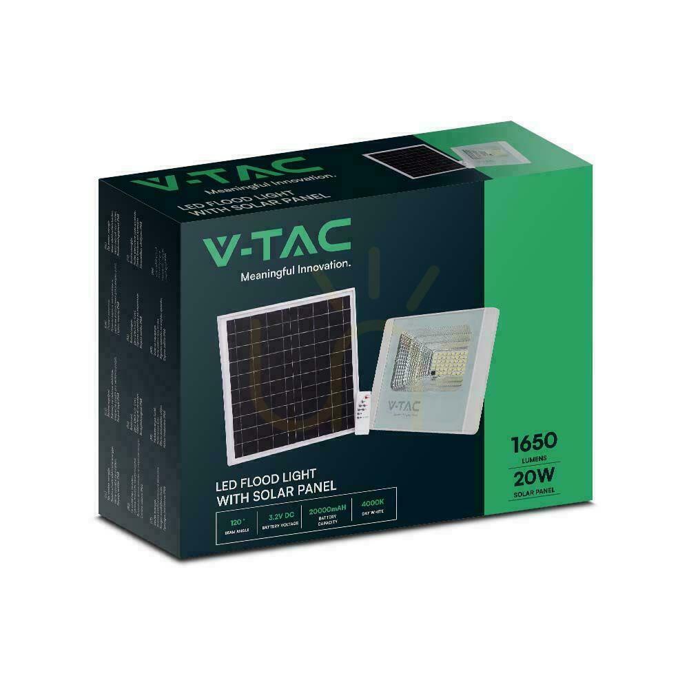 Anzeige V-TAC 20W Weiß IP65 Solar LED Projektor, Fernbedienung, Timer VT-60W 6400K 1650lm. V-TAC 20W Weiß IP65 Solar LED Projektor, Fernbedienung, Timer VT-60W 6400K 1650lm.