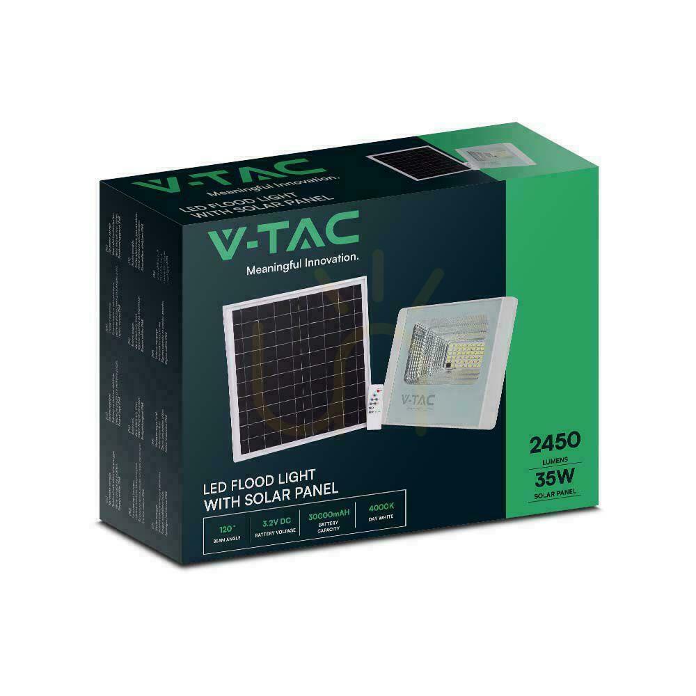Anzeige V-TAC Solar LED Projektor 35W Weiß IP65, Fernbedienung, Timer VT-100W 4000K 2450lm. V-TAC Solar LED Projektor 35W Weiß IP65, Fernbedienung, Timer VT-100W 4000K 2450lm.