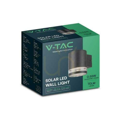 Prüfen V-TAC 1W LED Schwarz IP54 VT-1139 3000K 70lm Solar Garten Wandlampe 3 Jahre Garantie