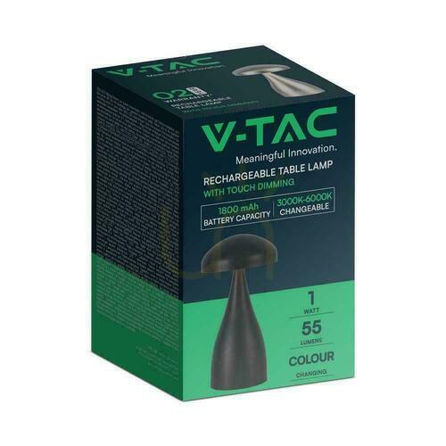 Prüfen V-TAC 1W LED Nachttischlampe 22cm USB Aufladung Dimmbar Schwarz VT-1041 3000K-6000K 55lm