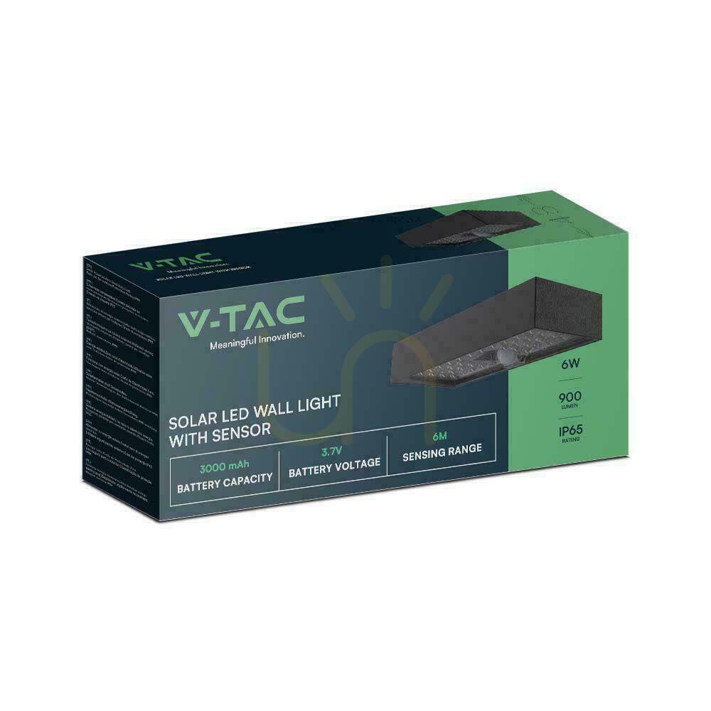 Aussicht V-TAC 6W Bewegungssensor Schwarz VT-406 4000K 900lm Solar Wandmontage Garten Wandlampe. V-TAC 6W Bewegungssensor Schwarz VT-406 4000K 900lm Solar Wandmontage Garten Wandlampe.
