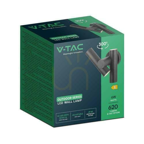 Prüfen Wandleuchte V-TAC 6W LED IP44 Schwarz VT-1186 3000K 620lm.