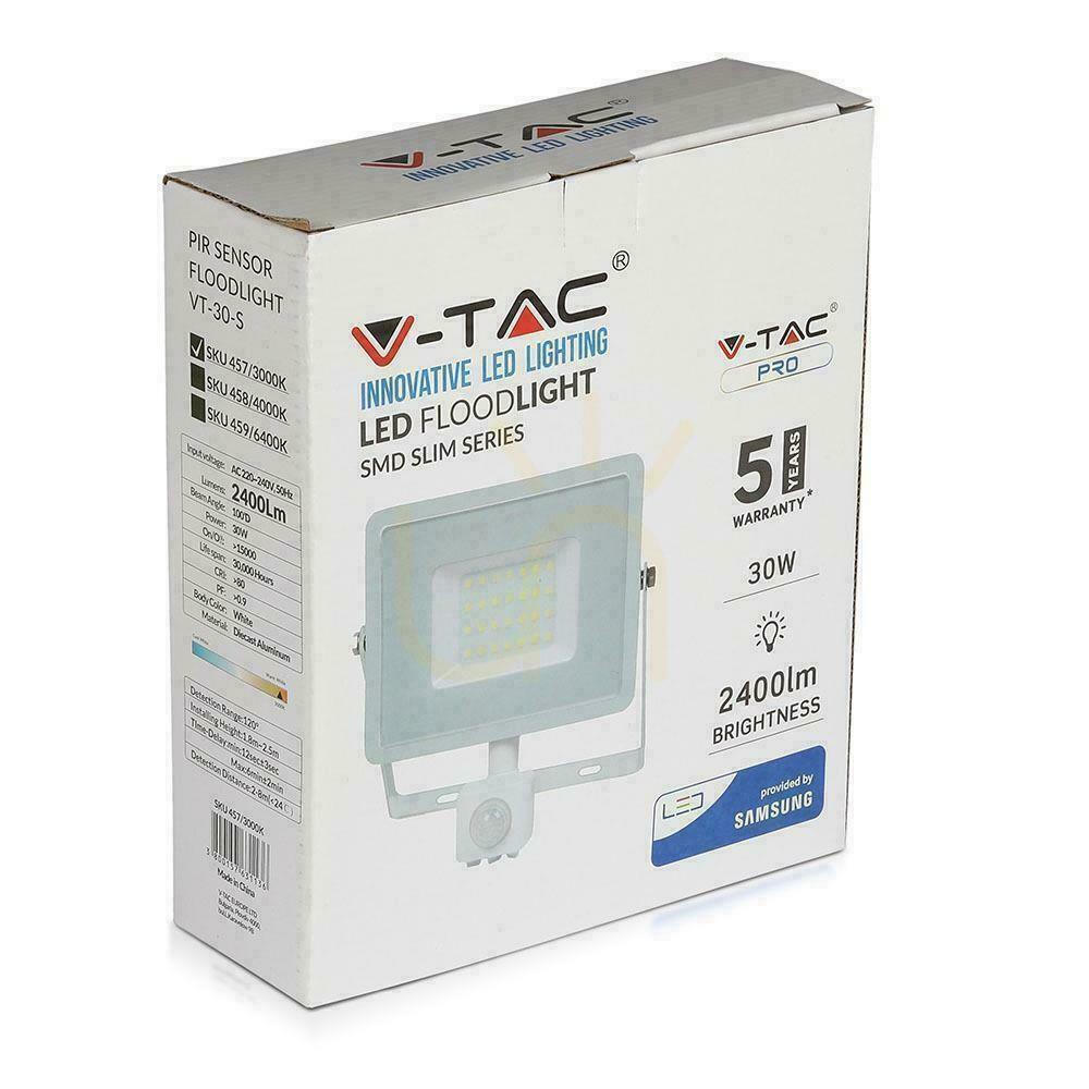 Anzeige V-TAC 30W SAMSUNG CHIP LED Projektor Bewegungsmelder Abschaltfunktion Weiß VT-30-S-W 3000K 2400lm 5 Jahre Garantie V-TAC 30W SAMSUNG CHIP LED Projektor Bewegungsmelder Abschaltfunktion Weiß VT-30-S-W 3000K 2400lm 5 Jahre Garantie