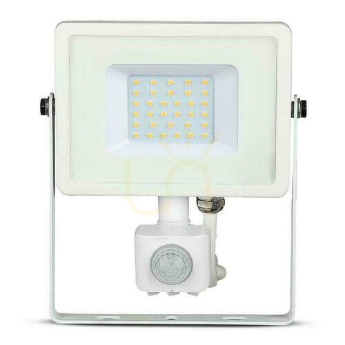 Prüfen V-TAC 30W LED Projektor SAMSUNG CHIP Bewegungssensor Cut-Off Funktion Weiß VT-30-S-W 6400K 2400lm 5 Jahre Garantie