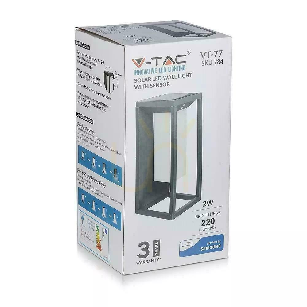 Zeige V-TAC 2W LED SAMSUNG CHIP Grau 2-Funktionen IP65 VT-77 3000K 220lm Solar Garten Wandlampe 3 Jahre Garantie V-TAC 2W LED SAMSUNG CHIP Grau 2-Funktionen IP65 VT-77 3000K 220lm Solar Garten Wandlampe 3 Jahre Garantie