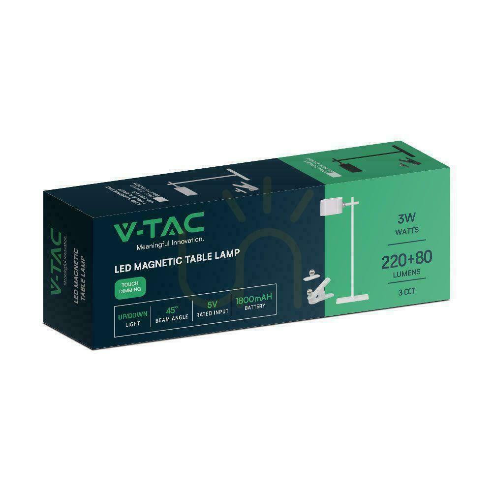 Anzeige V-TAC 4-in-1 Schreibtischlampe 35cm Tapete Clip Taschenlampe 3W LED CCT Weiß VT-10115 3000K-6000K 300lm V-TAC 4-in-1 Schreibtischlampe 35cm Tapete Clip Taschenlampe 3W LED CCT Weiß VT-10115 3000K-6000K 300lm