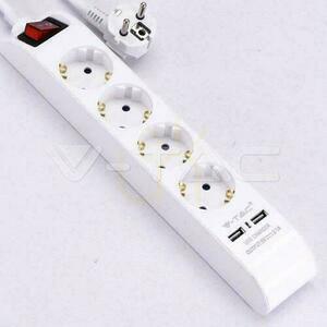 V-TAC Leiste 4 Steckdosen 1.4m , Beleuchteter Schalter, 2xUSB 1.5mm2 WEISS VT-1144-2 small 1