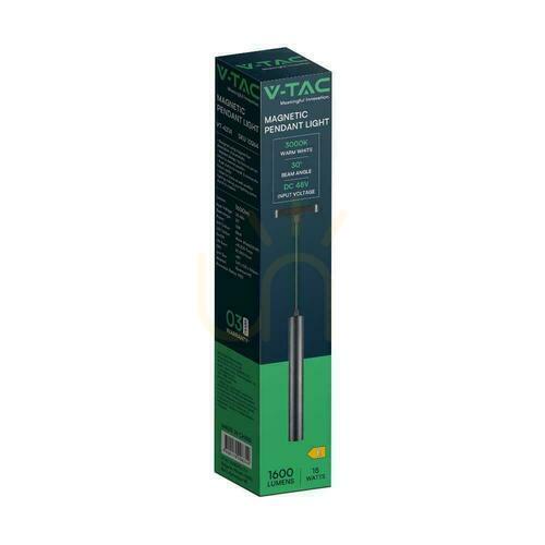 Prüfen 48V V-TAC 15W LED 30st Schwarz VT-4214 3000K 1600lm 3 Jahre Garantie Magnetschienen-Pendelleuchte