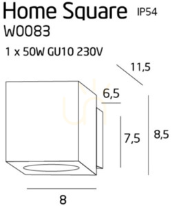 Wandlampe Max Light HOME W0083 graphit eckig Aluminium 1-flammig 50W small 2