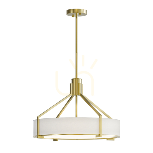 Prüfen Pendelleuchte Doretto 4-flammig 50 cm Weiß-Creme Satin-Gold E27 Open Design Highlights