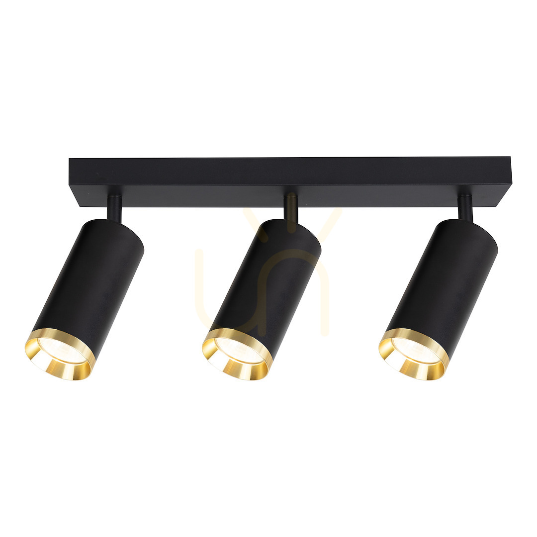 Schwarzer Glimmer Spotleuchte Schwarz + Gold 3x Gu10
