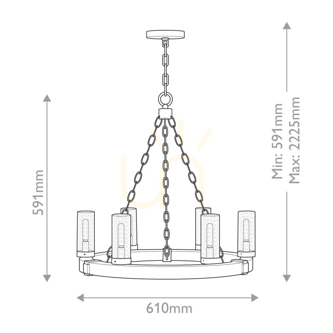 Zeige Sawyer Hängelaterne - 6 Lichtquellen - Holzimitation Elstead Sawyer Hängelaterne - 6 Lichtquellen - Holzimitation Elstead