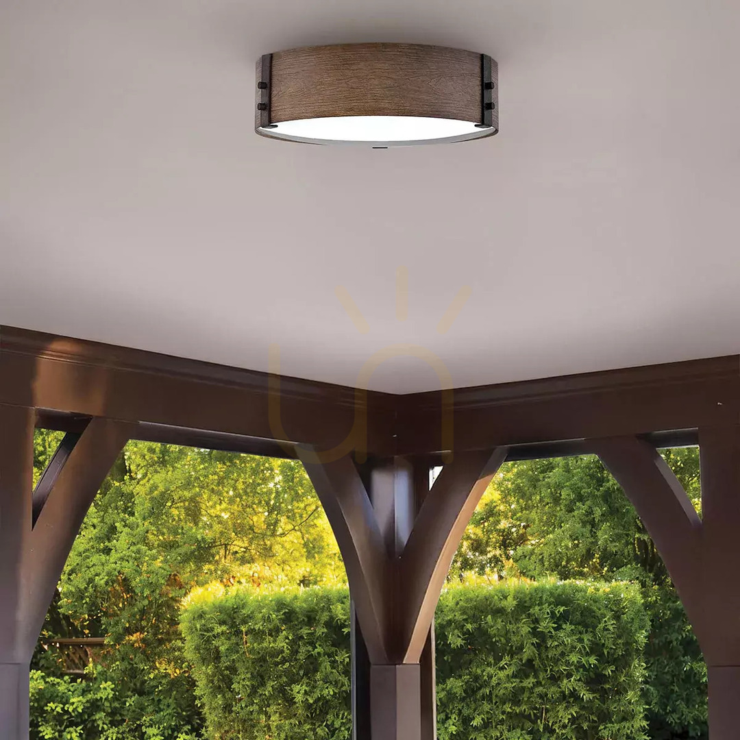 Zeige Sawyer garden plafond - 3 Lichtquellen - Holzimitation Elstead Sawyer garden plafond - 3 Lichtquellen - Holzimitation Elstead