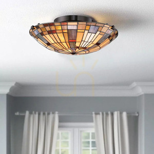 Deckenleuchte Inglenook - 2-flammig - Bronze Valiant, Kunstglasschirm Elstead small 4