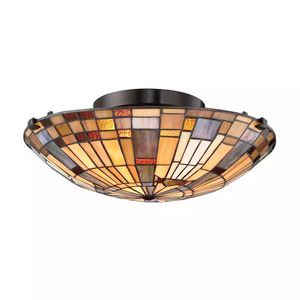 Deckenleuchte Inglenook - 2-flammig - Bronze Valiant, Kunstglasschirm Elstead small 0