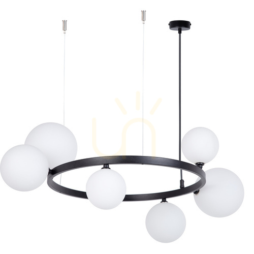 Prüfen Kronleuchter Sigma BOLERO 6 schwarz mit weißen Glasschirmen 41319