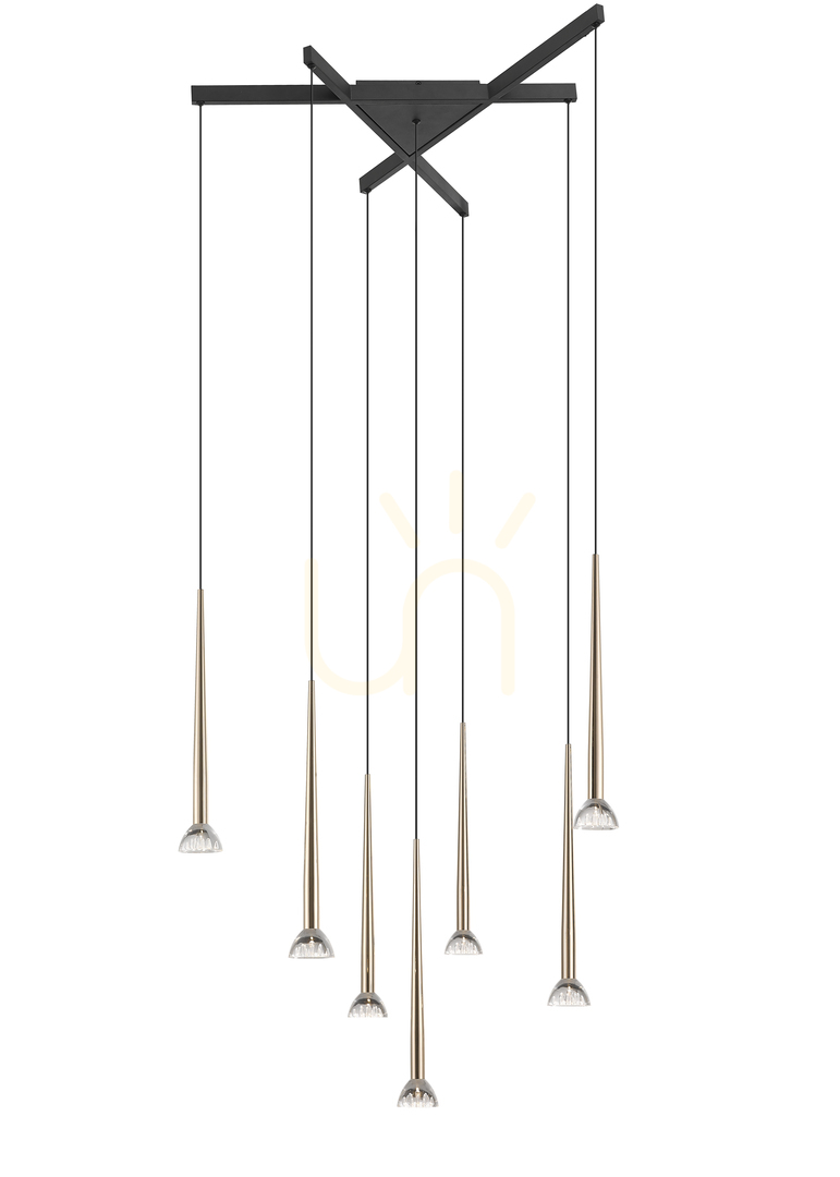 Zuma Line BOSTON P0603-07C-SDB1 pendellampa, 7 x LED, 3850 lm, 3000 K, matt svart och guld, 81 cm, höjd 88-168 cm