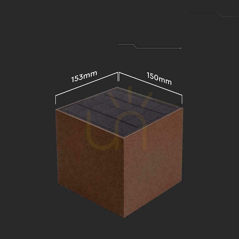 Prüfen V-TAC 9W LED COB Corten Bronze Cube 15x15cm IP65 Solar Wandleuchte VT-409CCT 3000K-4000K-5000K 800lm Bewegungsmelder V-TAC 9W LED COB Corten Bronze Cube 15x15cm IP65 Solar Wandleuchte VT-409CCT 3000K-4000K-5000K 800lm Bewegungsmelder