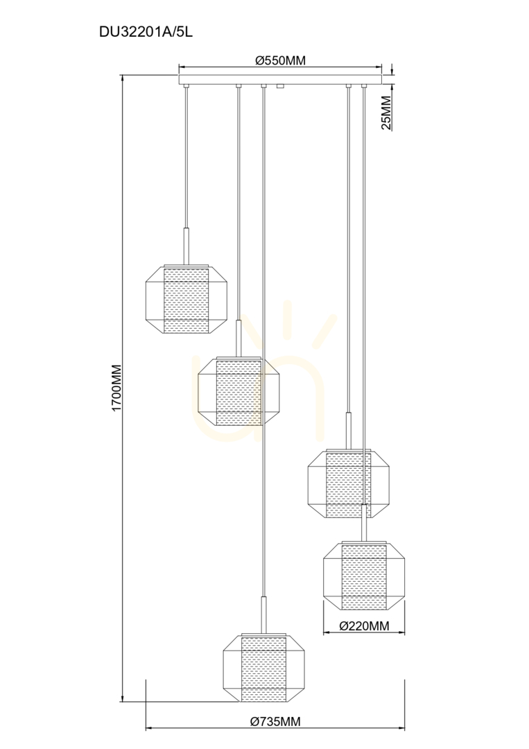 Aussicht Pendelleuchte Zuma Line SOLIX DU32201A/5L schwarz 5xE27 Pendelleuchte Zuma Line SOLIX DU32201A/5L schwarz 5xE27