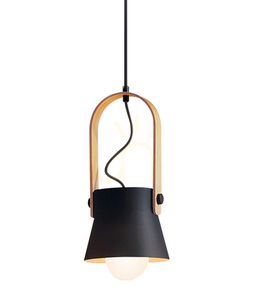 Pendelleuchte Zambelis 18192 E27 40W Schwarz matt mit Holzbügel, Ø 16 cm small 2