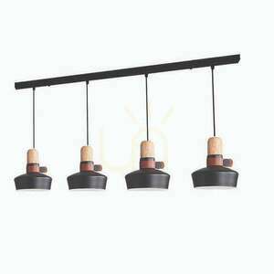Pendelleuchte Zambelis 4-flammig E27 schwarz matt Metall Holz Leder 105 cm small 2