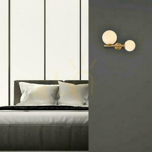 Wandleuchte Zambelis 2-flammig E14 Gold matt Metall Opalglas small 0