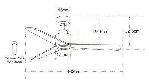 Prüfen Deckenventilator Zambelis schwarz matt Metall Holz 132 cm IP20