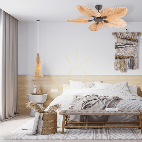 Prüfen Pendelleuchte Zambelis FAN Coffee Palmblatt Braun 132 cm