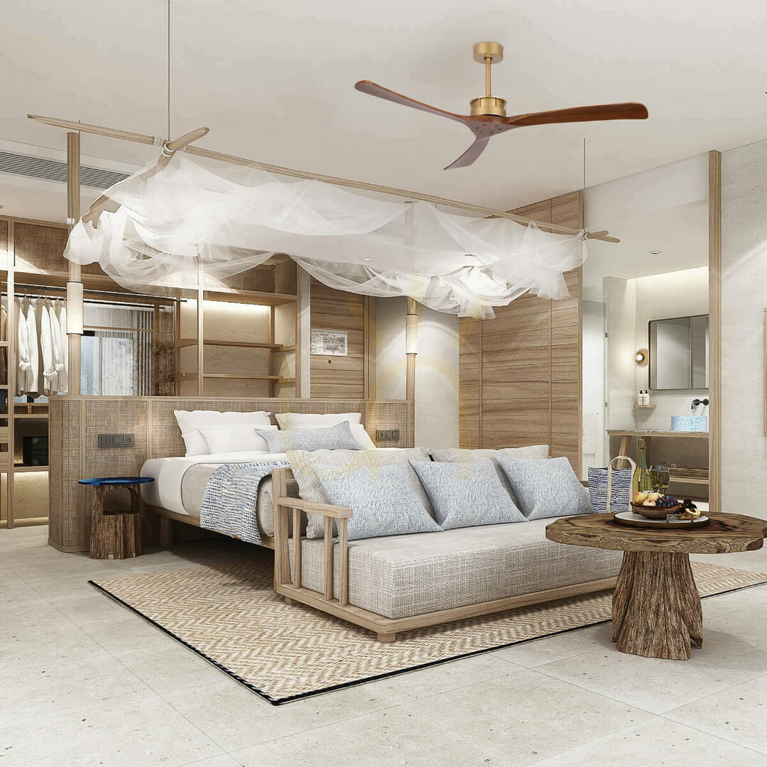 Pendant Fan Zambelis Gold with Solid Walnut Wood Blades Metal Wood 152 cm