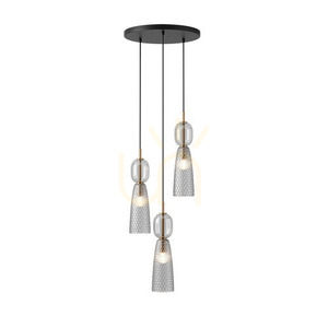 Zambelis 23010 Glas-Pendelleuchte 3×E14, Schwarz und Antikmessing, Ø38 cm small 1