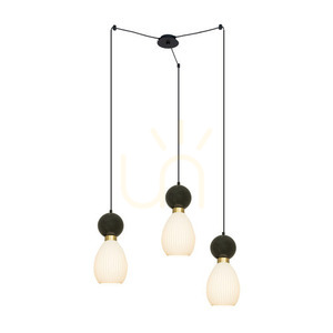 Pendelleuchte Zambelis 3-flammig E14 Schwarz Messing Marmor 80 cm small 0