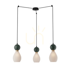 Pendelleuchte Zambelis 3-flammig E14 Sandschwarz Messing Grüner Marmor 80 cm small 1