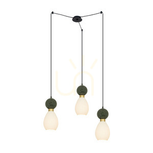 Pendelleuchte Zambelis 3-flammig E14 Sandschwarz Messing Grüner Marmor 80 cm small 0