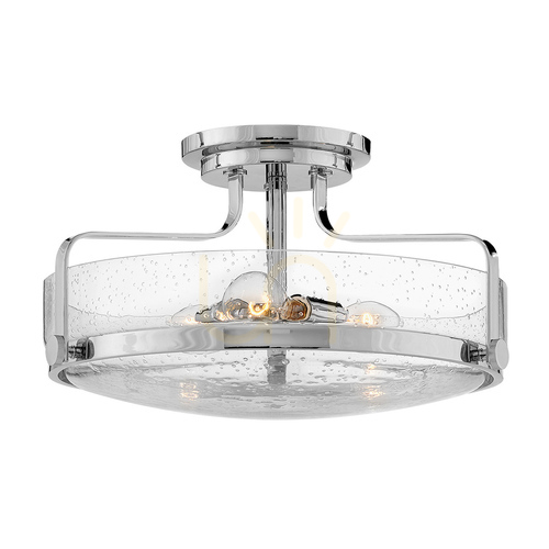 Prüfen Elstead Harper Deckenleuchte 3×E27, poliertes Chrom, klares Blasenglas 46 cm
