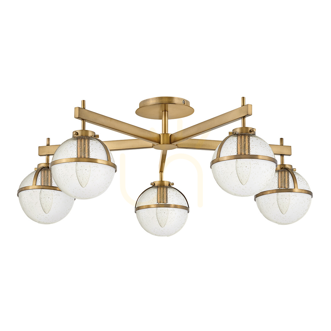 Deckenleuchte Hollis Semi-Flush 5xE14 – Messing Heritage Brass, Glas mit Lufteinschlüssen – Hinkley / Elstead