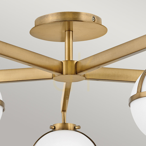 Prüfen Hollis Semi-Flush-Deckenleuchte - 5-flammig - Messing Heritage Brass, Opalglas Elstead