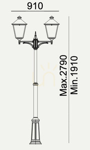 Norlys London Big 4130BL LED-Gartenlaterne, zweiarmig, schwarz RAL 9005, 26,8 W, 3000 K, Mast 191–279 cm small 2