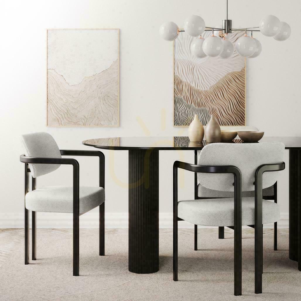 Aussicht FLAIRE Taupe gepolsterter Stuhl mit schwarzen Beinen FLAIRE Taupe gepolsterter Stuhl mit schwarzen Beinen