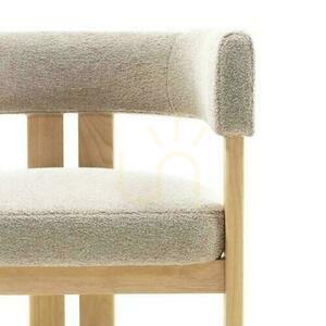 HARRIS Cremefarbener Bouclé-Stuhl mit Holzbeinen small 2