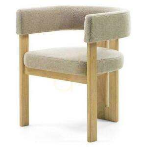 HARRIS Cremefarbener Bouclé-Stuhl mit Holzbeinen small 4