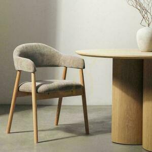 2er-Set LARIS Polsterstühle Dunkelbeige mit Eichenholzbeinen small 1