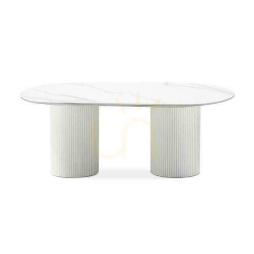 Prüfen Couchtisch 120 cm MARBELLA Lamellas, gesinterte Platte mit weißem Marmoreffekt